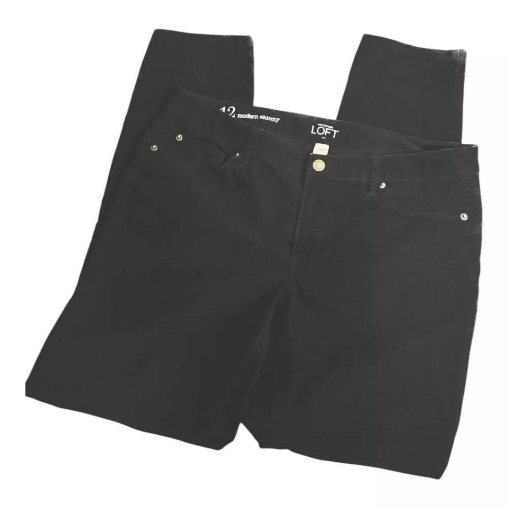 Ann Taylor LOFT Corduroy Pant Women 12 Black Modern Skinny Stretch